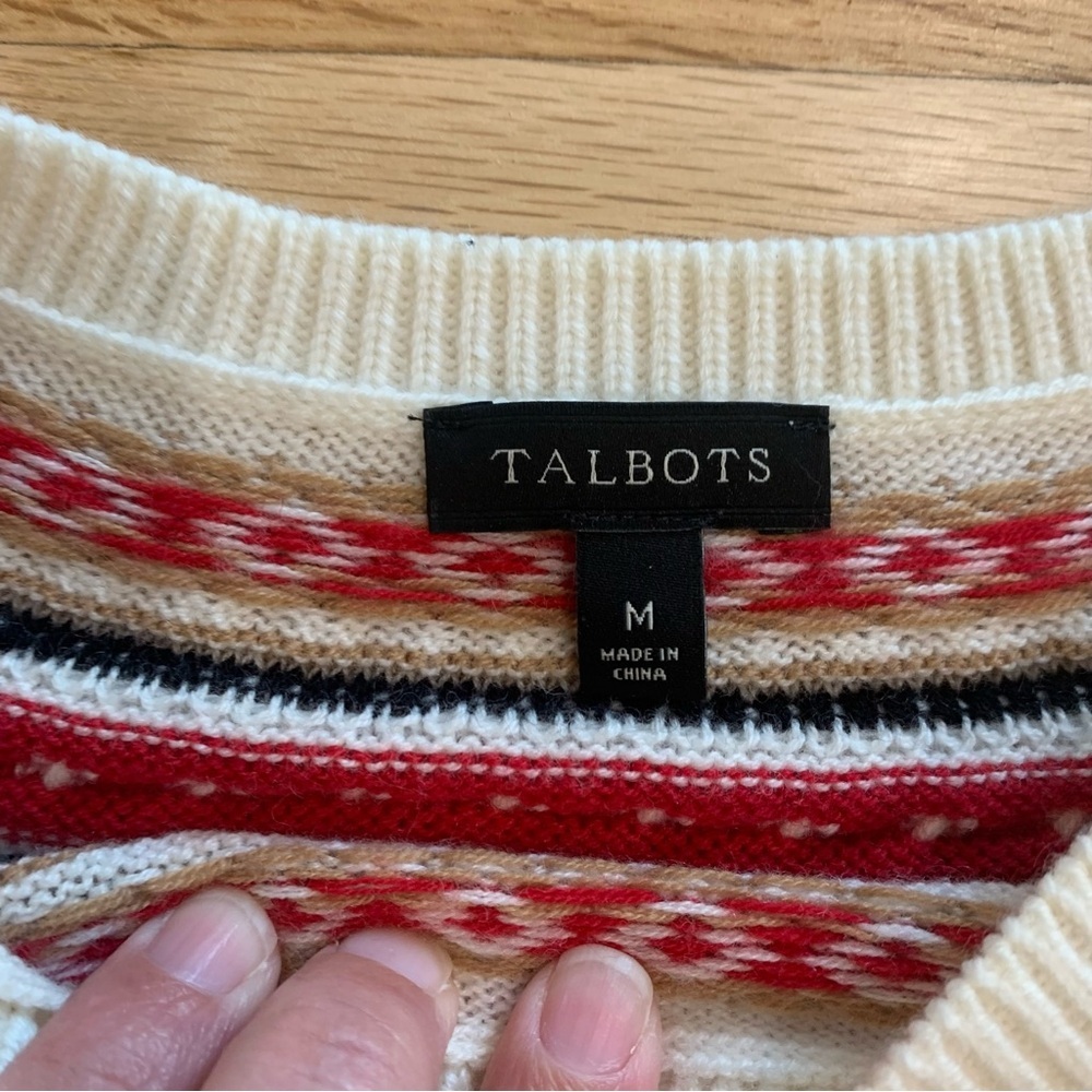 Talbots Womens Diamond Fair Isle Wool Blend‎ Sweater Winter Cozy Aspen Size Med - Picture 6 of 11